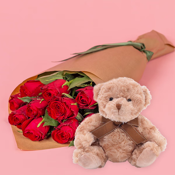 10 roses & teddy bear