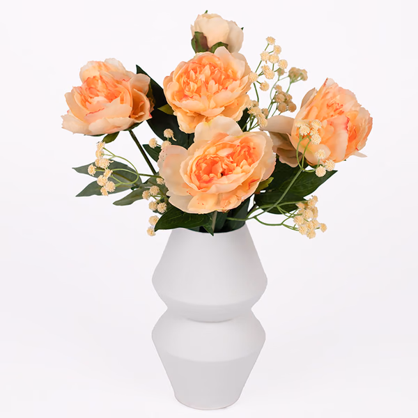 Silk Flowers | Apricot peonies & white vase