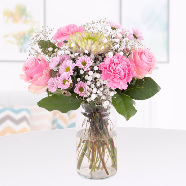 Flower Bouquet Pink + Free Glass Vase