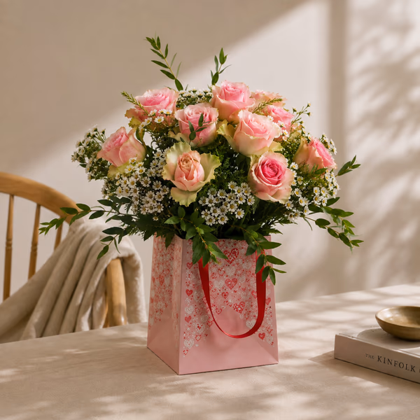 Roze rozen & cadeauvaas 🩷