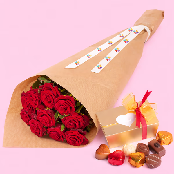 Rode rozen en chocolade