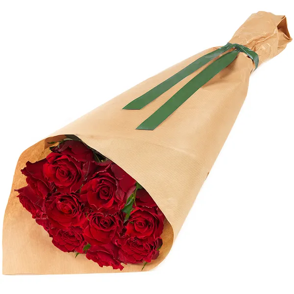 Gift wrapped red roses