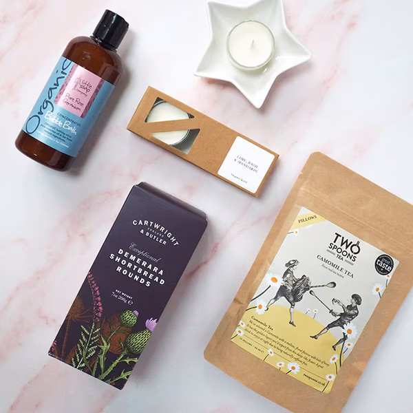 Flat lay of various gift box products