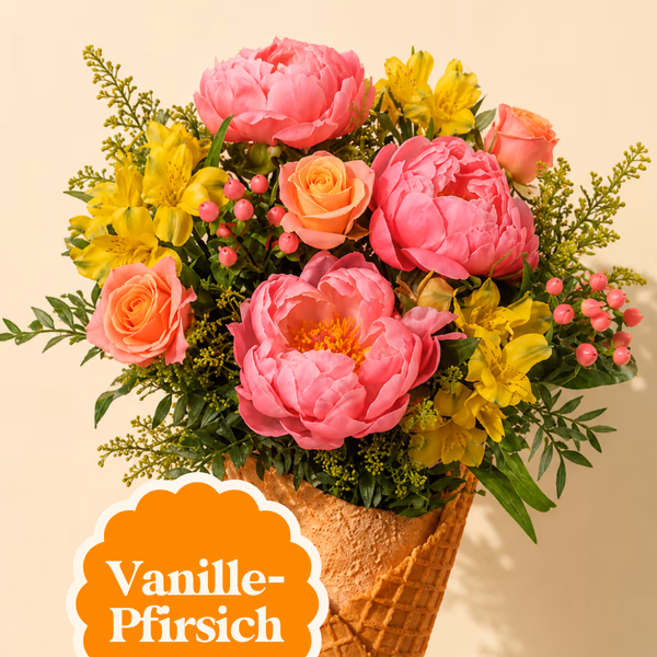 peony bouquet in an ice cream cone
