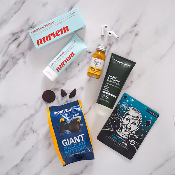 Flat lay of various gift box products