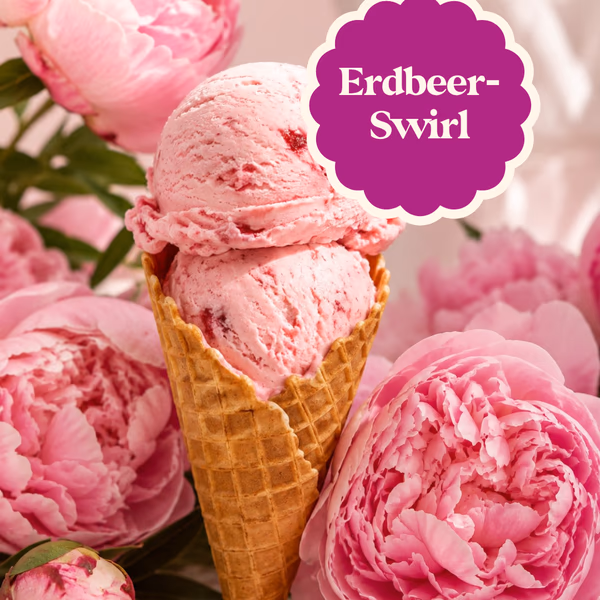 strawberry ice cream and pink peonies