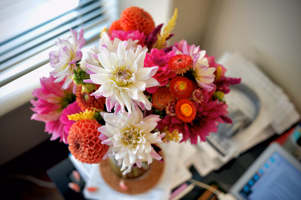 Colourful mixed bouquet in a vase